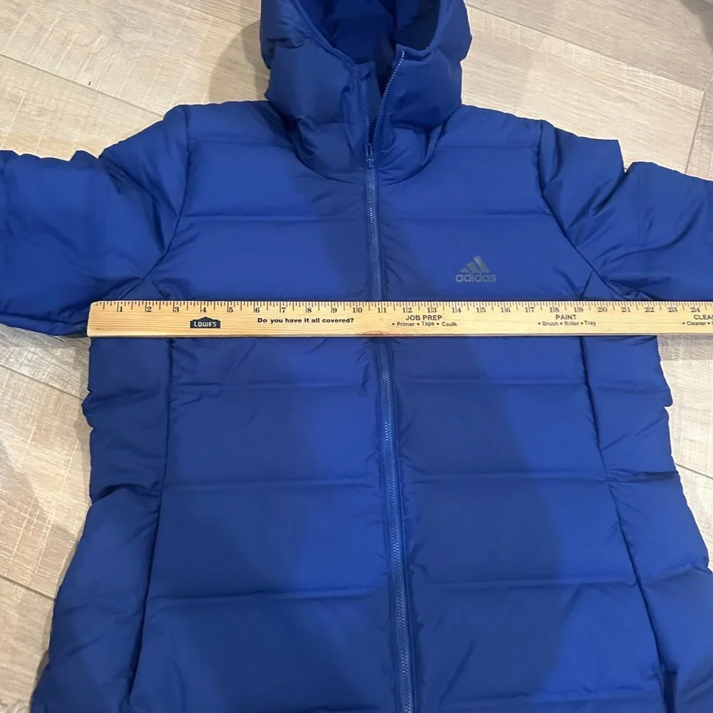 ADIDAS MENS ROYAL BLUE XL HOODED PUFFER JACKET